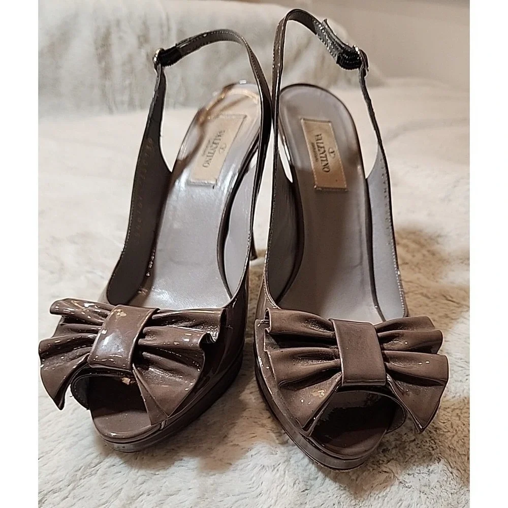 Valentino Garavani Shoes‎ Womens 7 Leather Heels Stilettos Beige Bow Designer US